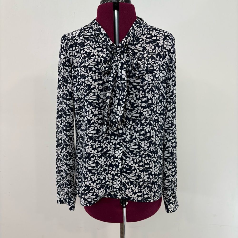 Brooks Brothers Crepe Floral Print Bow Blouse sz 4